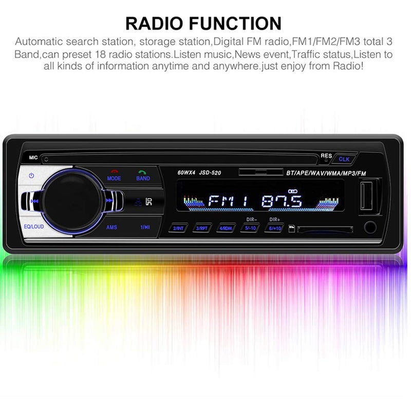 Polarlander راديو سيارة بولارلاندر مع مشغل صوت USB/SD/MP3 واستقبال بلوتوث مع تحكم عن بعد أسود 1 دين - Image 4